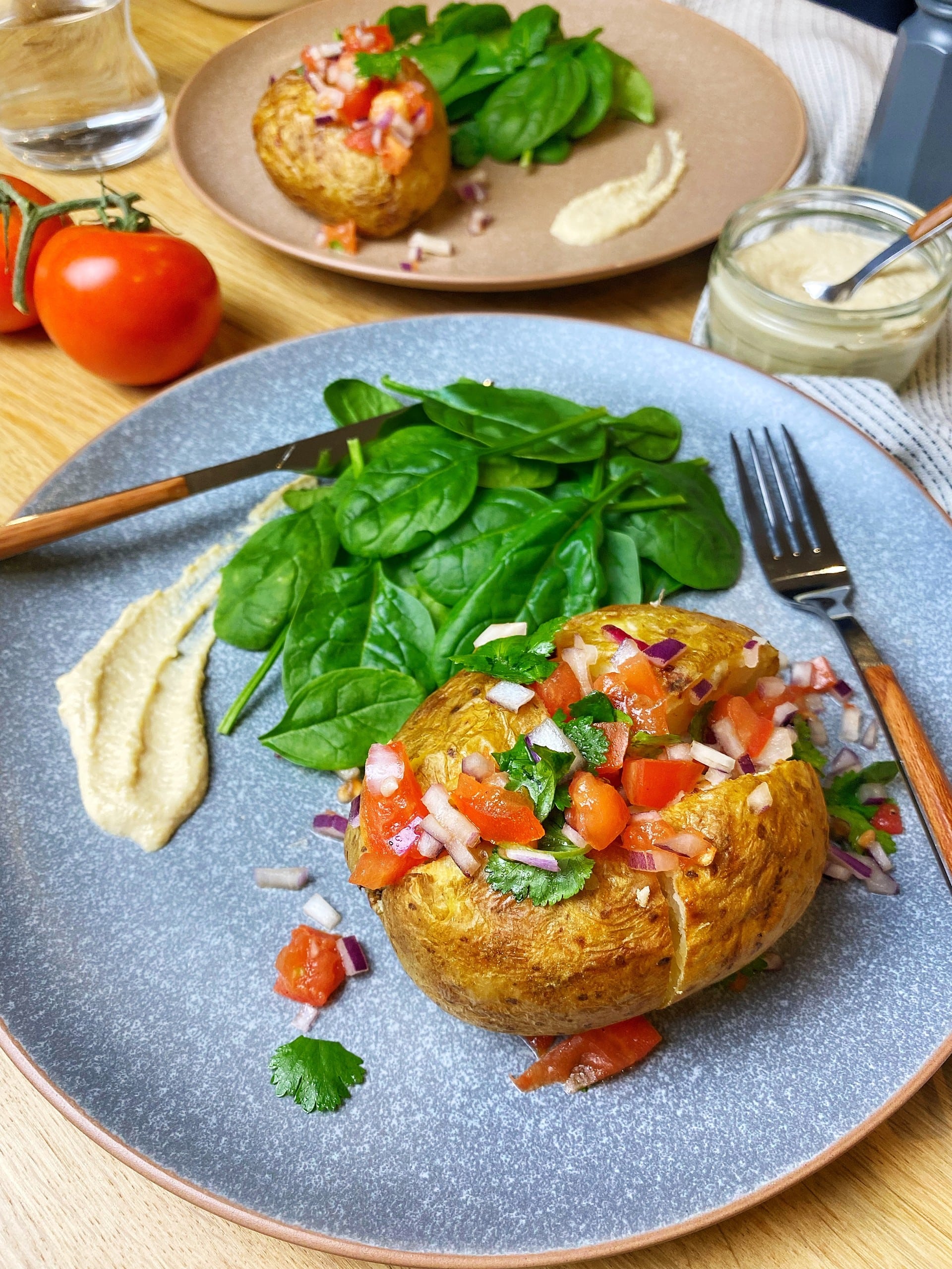 Hummus and Salad Loaded Jacket Potato